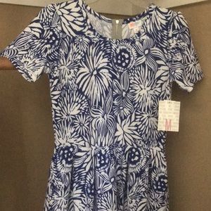 Lularoe Amelia dress M blue white pockets dipped